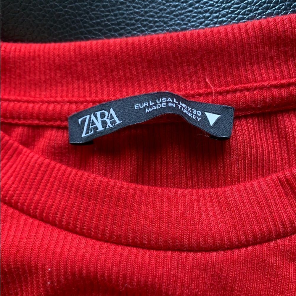 ZARA RED RUCHED RIBBED TOP - Picture 12 of 13